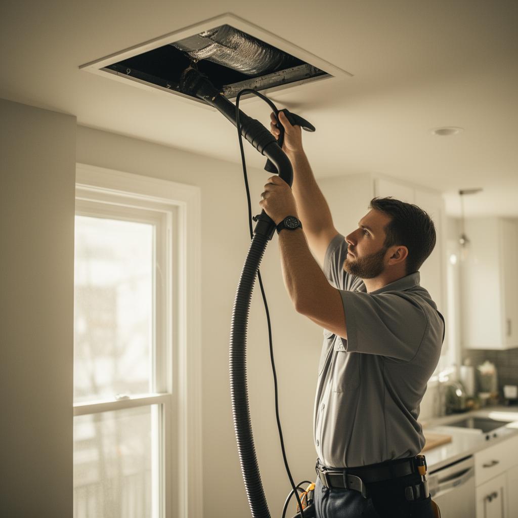 AMG Duct Cleaning technician servicing air ducts in a New Jersey home